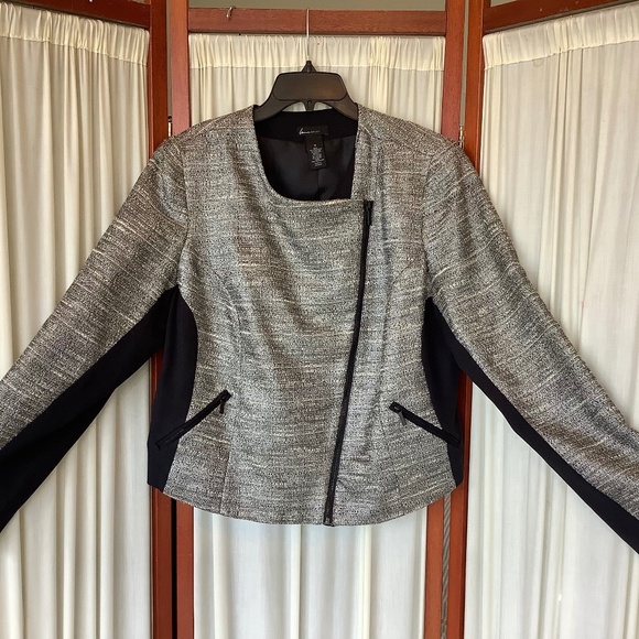 Lane Bryant Blazer Jacket Metallic Silver Black Asymmetric With Zipper Size 18 - Picture 1 of 8
